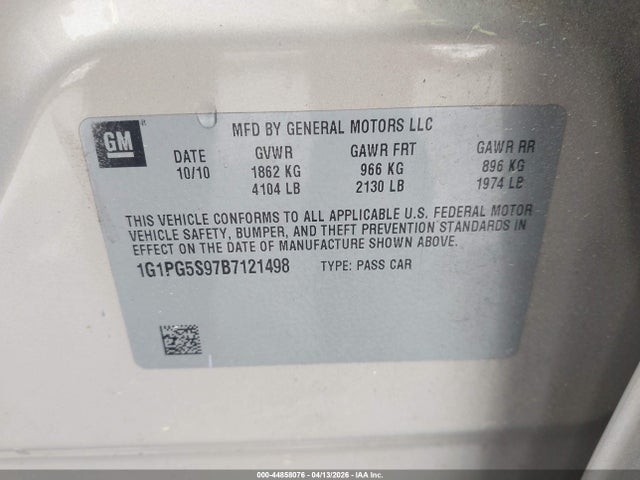 Продаж на аукціоні авто 2011 Chevrolet Cruze 2lt, vin: 1G1PG5S97B7121498, номер лоту: 44858076