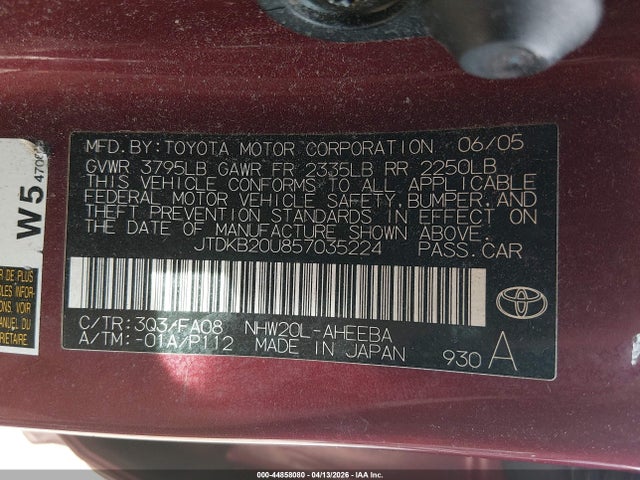 2005 TOYOTA PRIUS JTDKB20U857035224 Photo 8