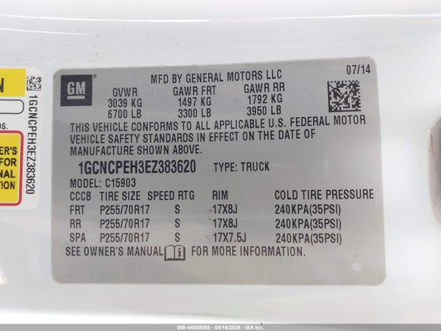 44858095 :رقم المزاد ، 1GCNCPEH3EZ383620 vin ، 2014 Chevrolet Silverado 1500 Work Truck 1wt مزاد بيع