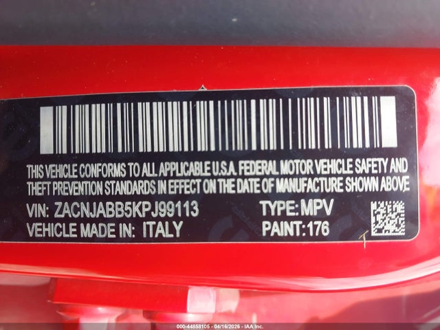 Aukcja sprzedaży 2019 Jeep Renegade Latitude Fwd, vin: ZACNJABB5KPJ99113, numer aukcji: 44858105
