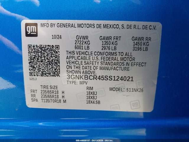 44858107 :رقم المزاد ، 3GNKBCR45SS124021 vin ، 2025 Chevrolet Blazer Fwd 2lt مزاد بيع