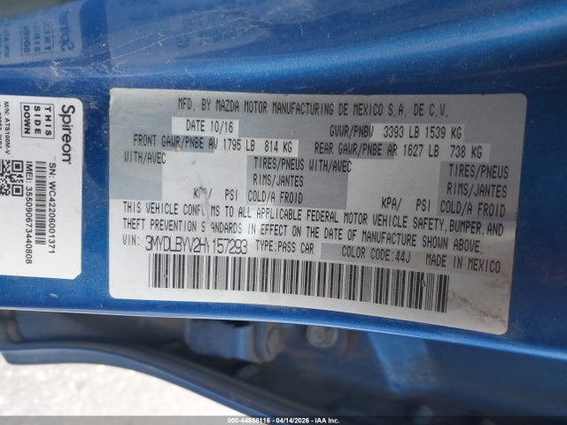 3MYDLBYV2HY157293 Toyota YARIS IA