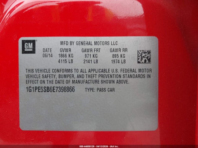 Продажа на аукционе авто 2014 Chevrolet Cruze 2lt Auto, vin: 1G1PE5SB6E7398866, номер лота: 44858129