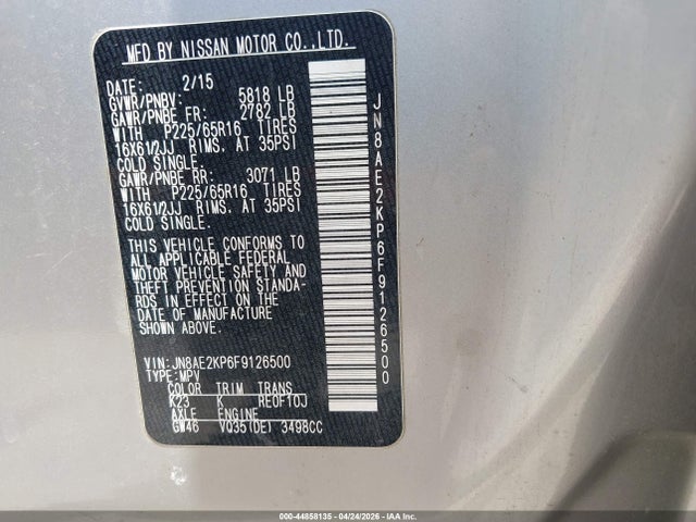 JN8AE2KP6F9126500 Nissan Quest