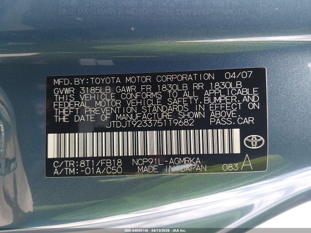 2007 TOYOTA YARIS JTDJT923375119682 Photo 8