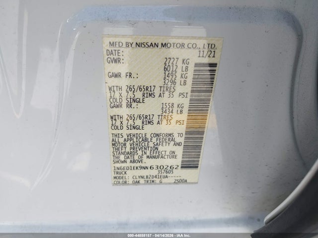 Nissan Frontier Sv 4x4 2022 1N6ED1EK9NN630262 Image 9