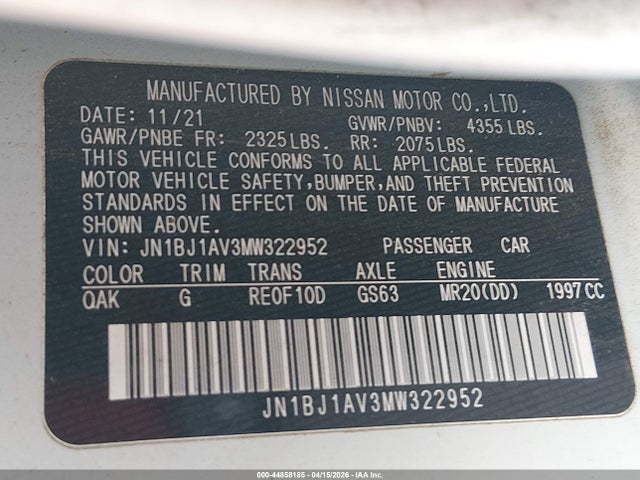 Продажа на аукционе авто 2021 Nissan Rogue Sport S Fwd Xtronic Cvt, vin: JN1BJ1AV3MW322952, номер лота: 44858185