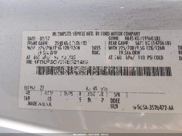 44858201 :رقم المزاد ، 1FDUF5GY2HED21489 vin ، 2017 Ford F-550 Chassis Xl مزاد بيع