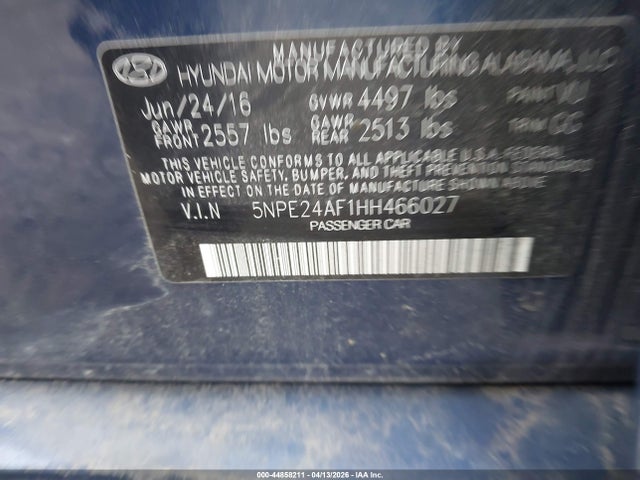 Aukcja sprzedaży 2017 Hyundai Sonata Se, vin: 5NPE24AF1HH466027, numer aukcji: 44858211