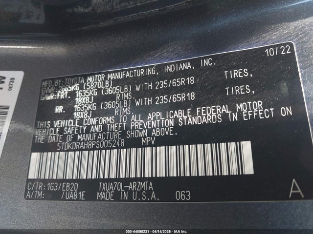 Toyota Highlander Xle 2023 5TDKDRAH8PS005248 Image 9