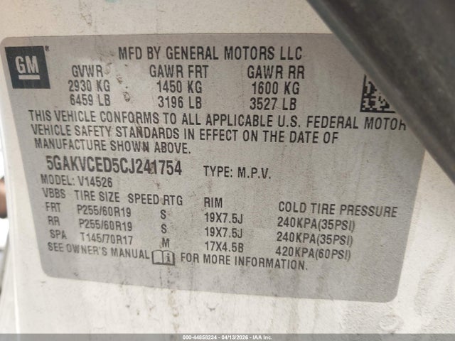 Aukcja sprzedaży 2012 Buick Enclave Leather, vin: 5GAKVCED5CJ241754, numer aukcji: 44858234