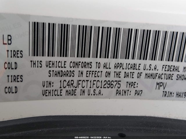 44858235 :رقم المزاد ، 1C4RJFCT1FC129675 vin ، 2015 Jeep Grand Cherokee High Altitude مزاد بيع