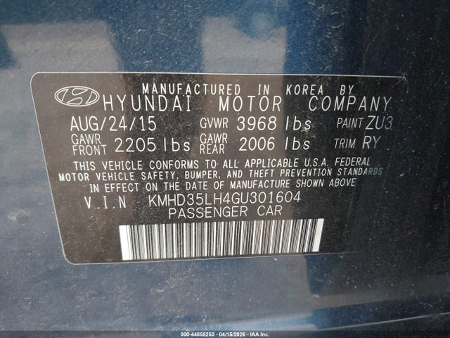 Продажа на аукционе авто 2016 Hyundai Elantra Gt, vin: KMHD35LH4GU301604, номер лота: 44858250