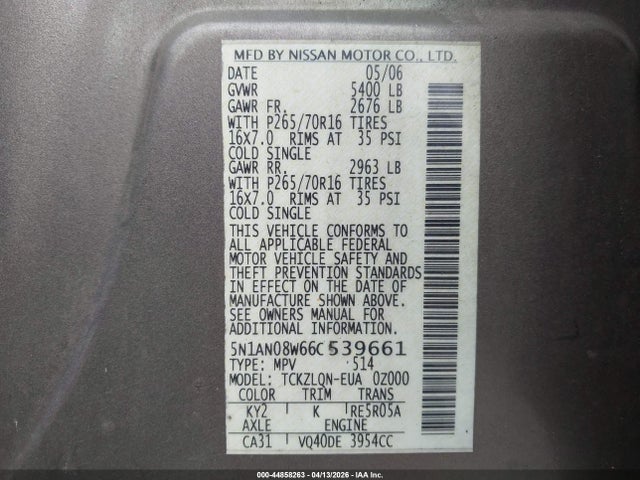 2006 NISSAN XTERRA 5N1AN08W66C539661 Photo 8