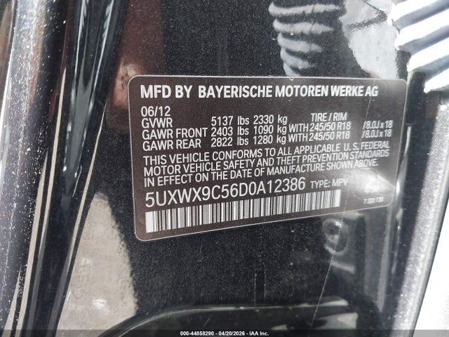 Aukcja sprzedaży 2013 Bmw X3 Xdrive28i, vin: 5UXWX9C56D0A12386, numer aukcji: 44858290