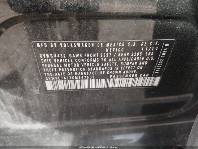 44858297 :رقم المزاد ، 3VWPL7AJ7CM647502 vin ، 2012 Volkswagen Jetta Sportwagen 2.0l Tdi مزاد بيع