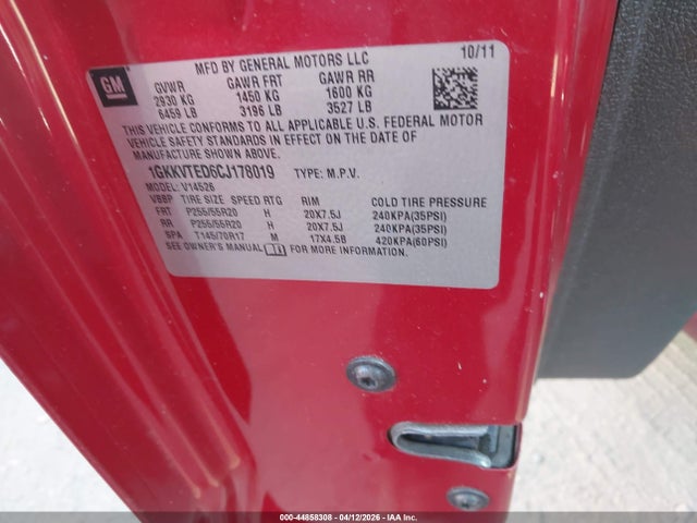 44858308 :رقم المزاد ، 1GKKVTED6CJ178019 vin ، 2012 Gmc Acadia Denali مزاد بيع