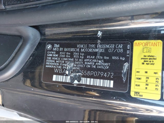 44858333 :رقم المزاد ، WBAWV53558P079472 vin ، 2008 Bmw 328xi مزاد بيع