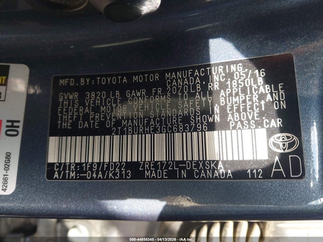 Toyota Corolla S Plus 2016 2T1BURHE3GC683796 Image 9