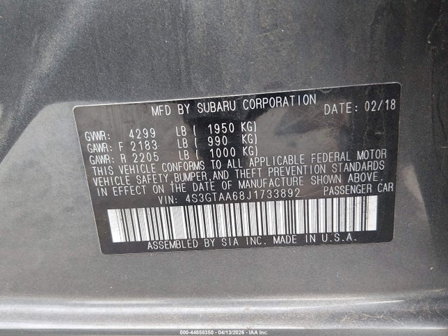 2018 SUBARU IMPREZA 4S3GTAA68J1733892 Photo 8