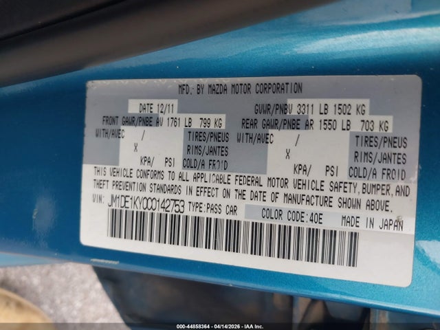 44858364 :رقم المزاد ، JM1DE1KY0C0142753 vin ، 2012 Mazda Mazda2 Sport مزاد بيع