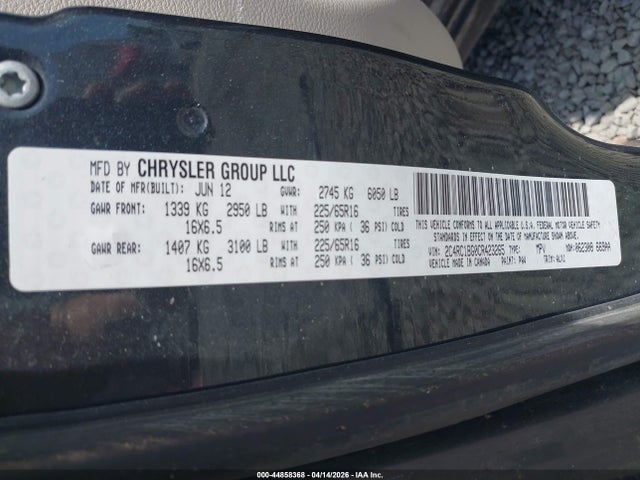 2012 Chrysler Town & Country Touring მანქანა იყიდება აუქციონზე, vin: 2C4RC1BG0CR423265, აუქციონის ნომერი: 44858368