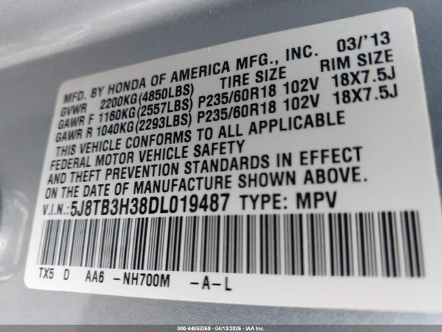 2013 ACURA RDX 5J8TB3H38DL019487 Photo 8