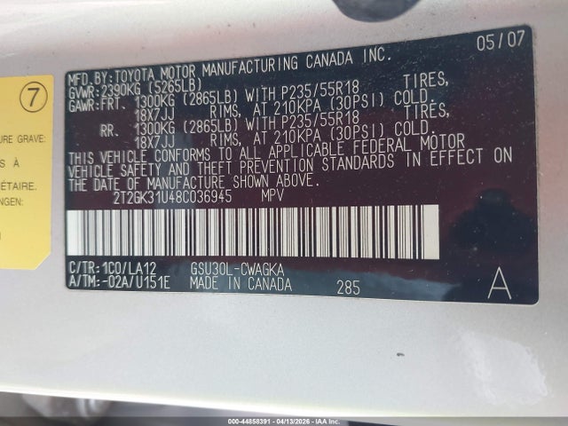 Продаж на аукціоні авто 2008 Lexus Rx 350, vin: 2T2GK31U48C036945, номер лоту: 44858391