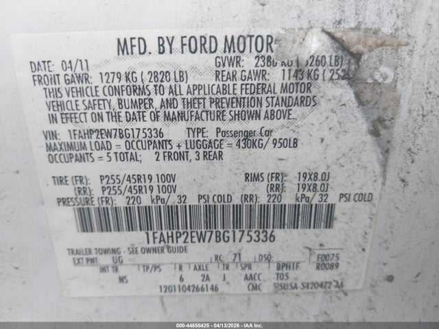 2011 FORD TAURUS 1FAHP2EW7BG175336 Photo 8