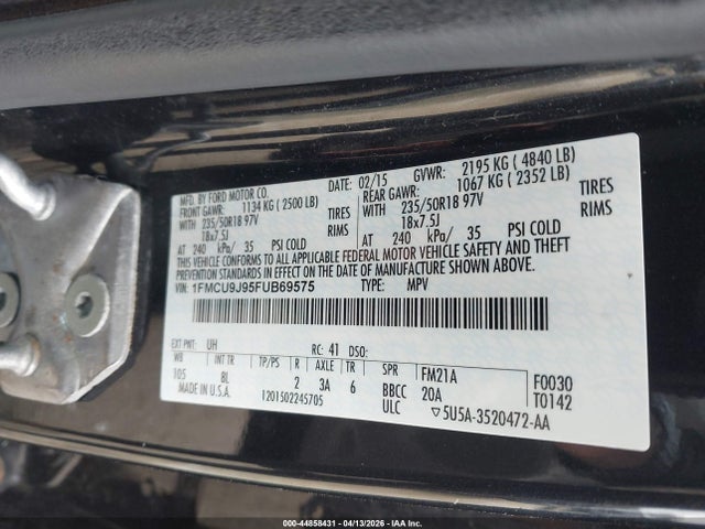 Aukcja sprzedaży 2015 Ford Escape Titanium, vin: 1FMCU9J95FUB69575, numer aukcji: 44858431