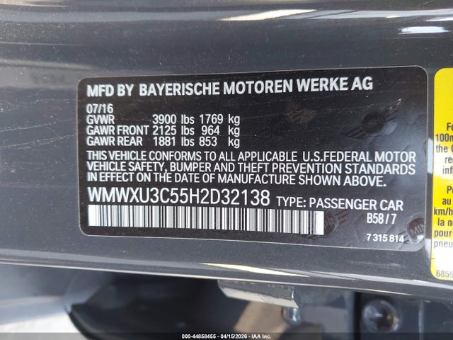 WMWXU3C55H2D32138 Mini Hardtop Cooper S