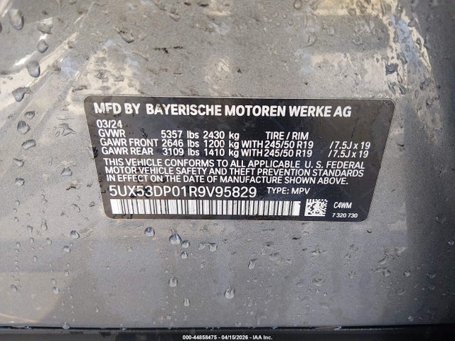 2024 Bmw X3 Xdrive30i მანქანა იყიდება აუქციონზე, vin: 5UX53DP01R9V95829, აუქციონის ნომერი: 44858475