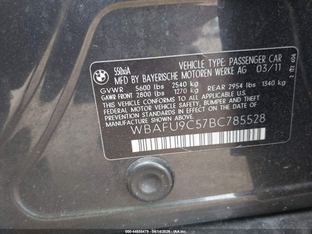 2011 BMW 550I WBAFU9C57BC785528 Photo 8