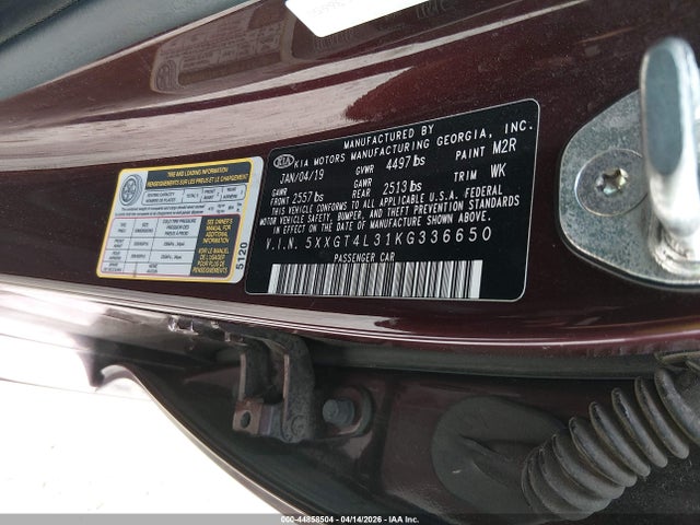 2019 Kia Optima Lx მანქანა იყიდება აუქციონზე, vin: 5XXGT4L31KG336650, აუქციონის ნომერი: 44858504