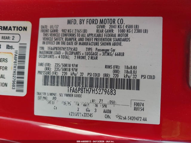 Ford Mustang Ecoboost 2017 1FA6P8TH7H5279683 Image 9