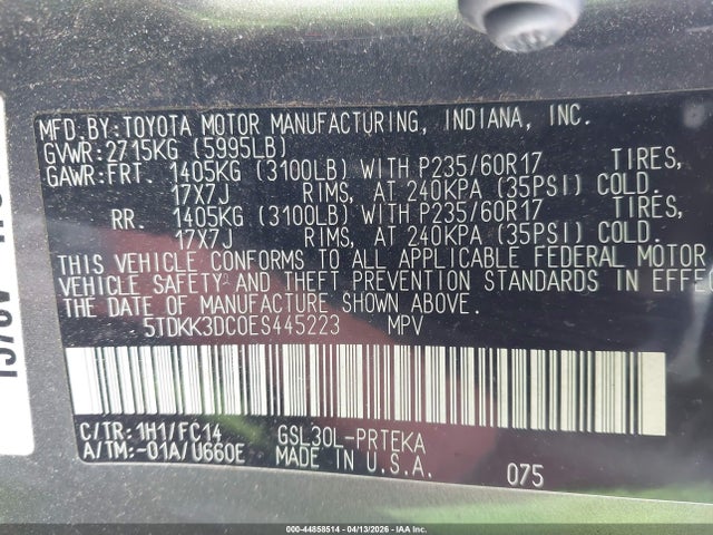 2014 TOYOTA SIENNA 5TDKK3DC0ES445223 Photo 8
