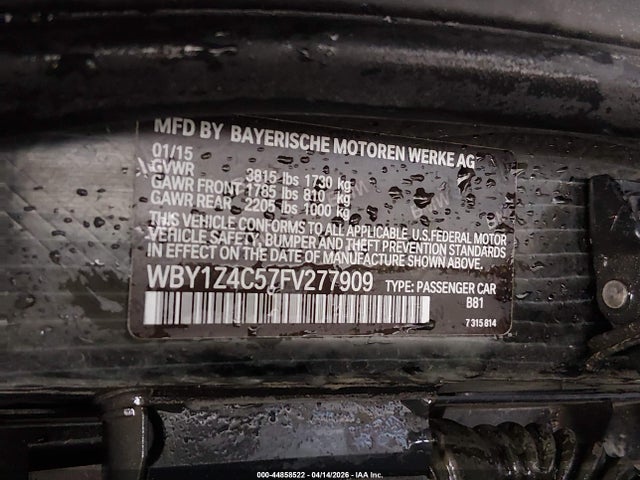 2015 Bmw I3 Base W/range Extender მანქანა იყიდება აუქციონზე, vin: WBY1Z4C57FV277909, აუქციონის ნომერი: 44858522