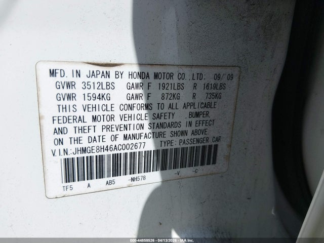 Продаж на аукціоні авто 2010 Honda Fit Sport, vin: JHMGE8H46AC002677, номер лоту: 44858526