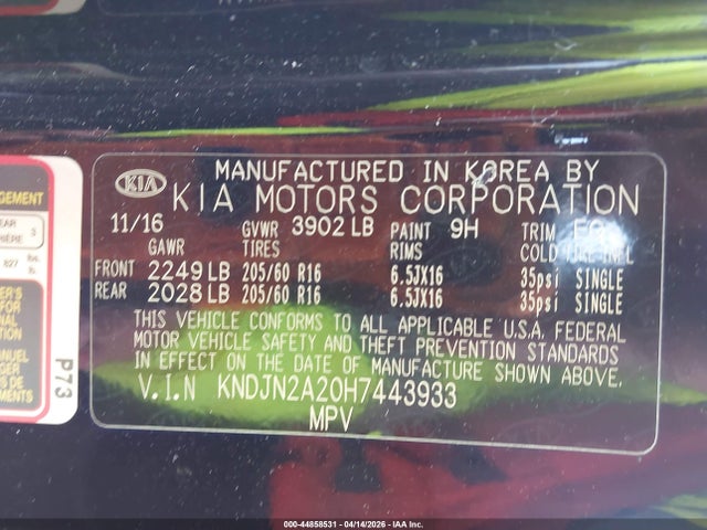Продажа на аукционе авто 2017 Kia Soul, vin: KNDJN2A20H7443933, номер лота: 44858531
