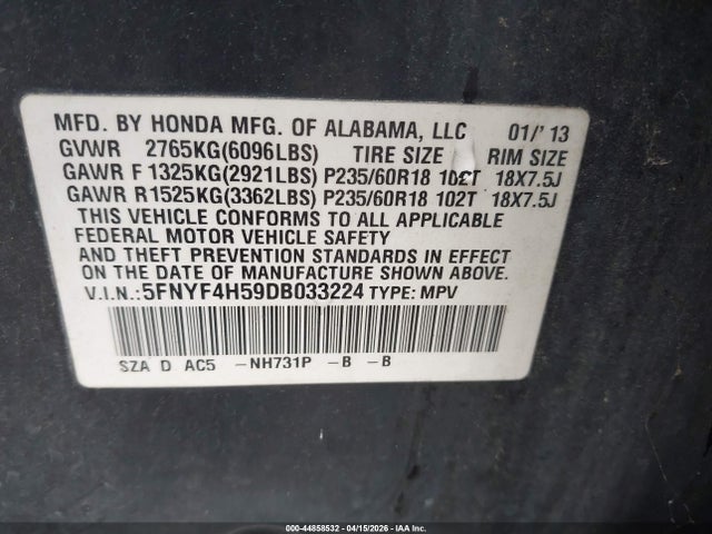2013 HONDA PILOT 5FNYF4H59DB033224 Photo 8