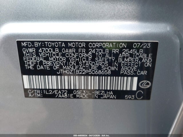 44858534 :رقم المزاد ، JTHGZ1B22P5068658 vin ، 2023 Lexus Is 350 F Sport مزاد بيع