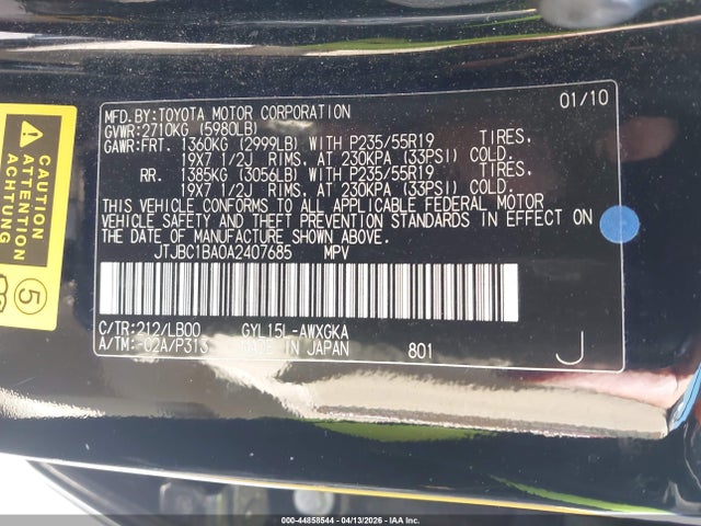 Продаж на аукціоні авто 2010 Lexus Rx 450h, vin: JTJBC1BA0A2407685, номер лоту: 44858544
