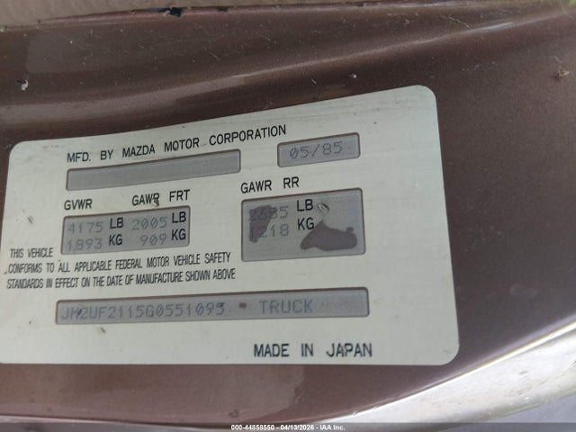 Aukcja sprzedaży 1986 Mazda B2000 Long Bed, vin: JM2UF2115G0551095, numer aukcji: 44858550