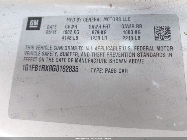 2016 CHEVROLET CAMARO 1G1FB1RX8G0182835 Photo 8