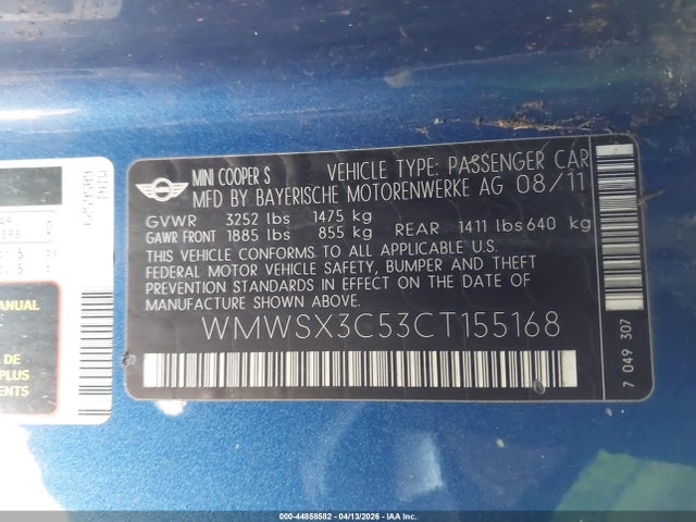 2012 MINI COOPER S WMWSX3C53CT155168 Photo 8