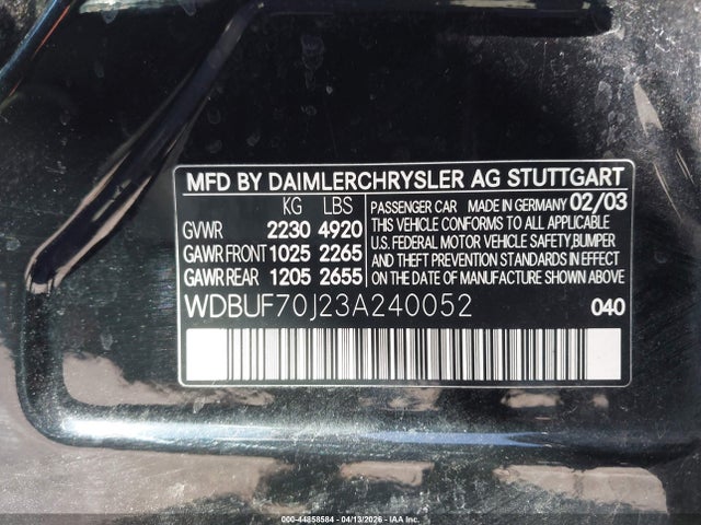 Продаж на аукціоні авто 2003 Mercedes-benz E 500, vin: WDBUF70J23A240052, номер лоту: 44858584
