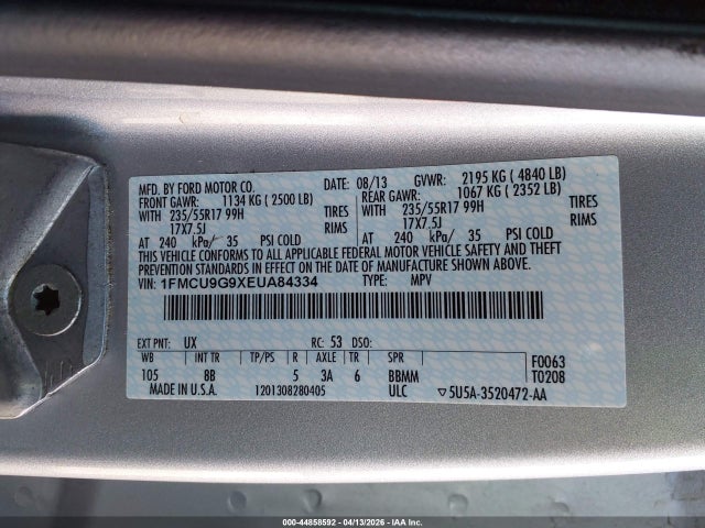 1FMCU9G9XEUA84334 Ford ESCAPE SE