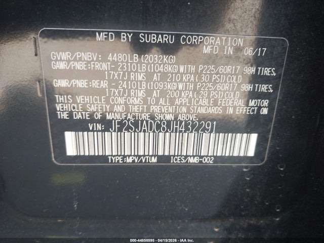 Продажа на аукционе авто 2018 Subaru Forester 2.5i Premium, vin: JF2SJADC8JH432291, номер лота: 44858595