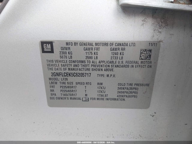 2012 CHEVROLET EQUINOX 2GNFLCEK5C6205717 Photo 8