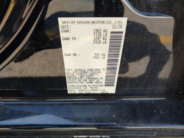 1N4BL4EVXMN329296 Nissan Altima Sl Fwd